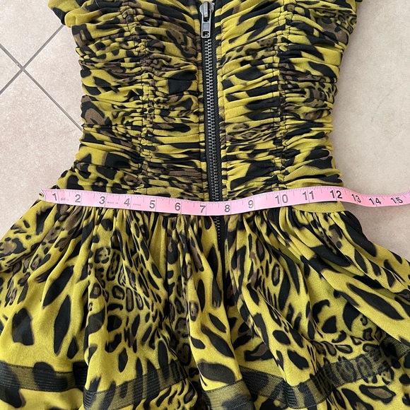 VINTAGE BETSEY JOHNSON strapless lime green and black leopard print dress! - Picture 10 of 12